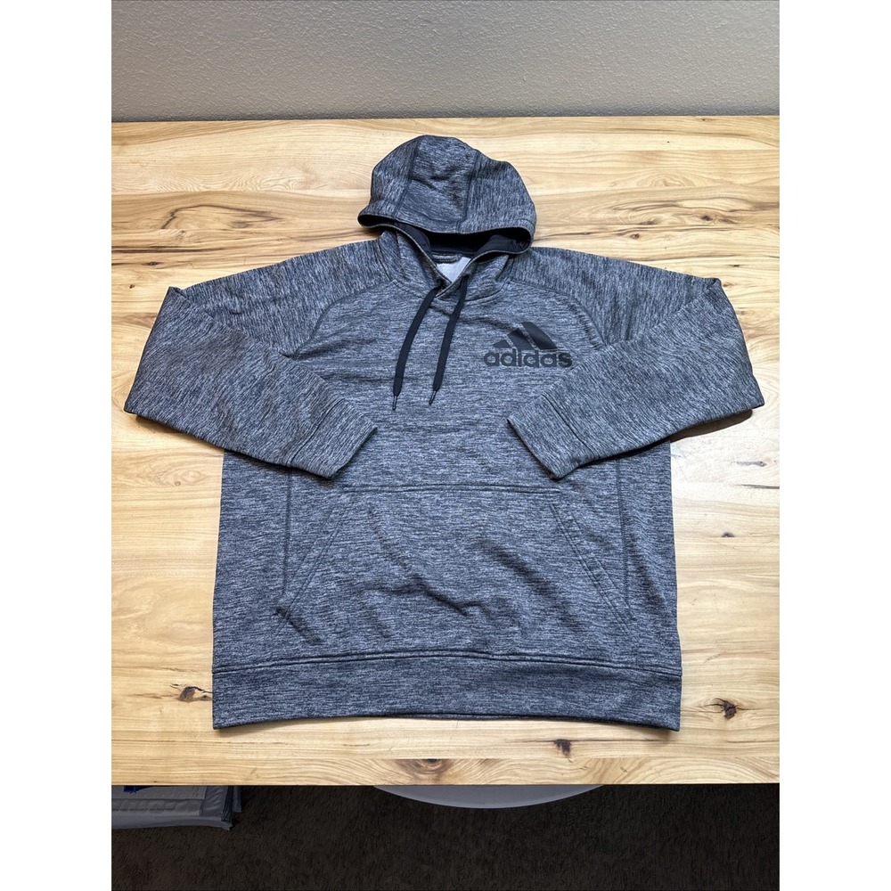 Adidas Hoodie Mens Large Gray Climawarm Fleece Pullover Sweatshirt Athletic